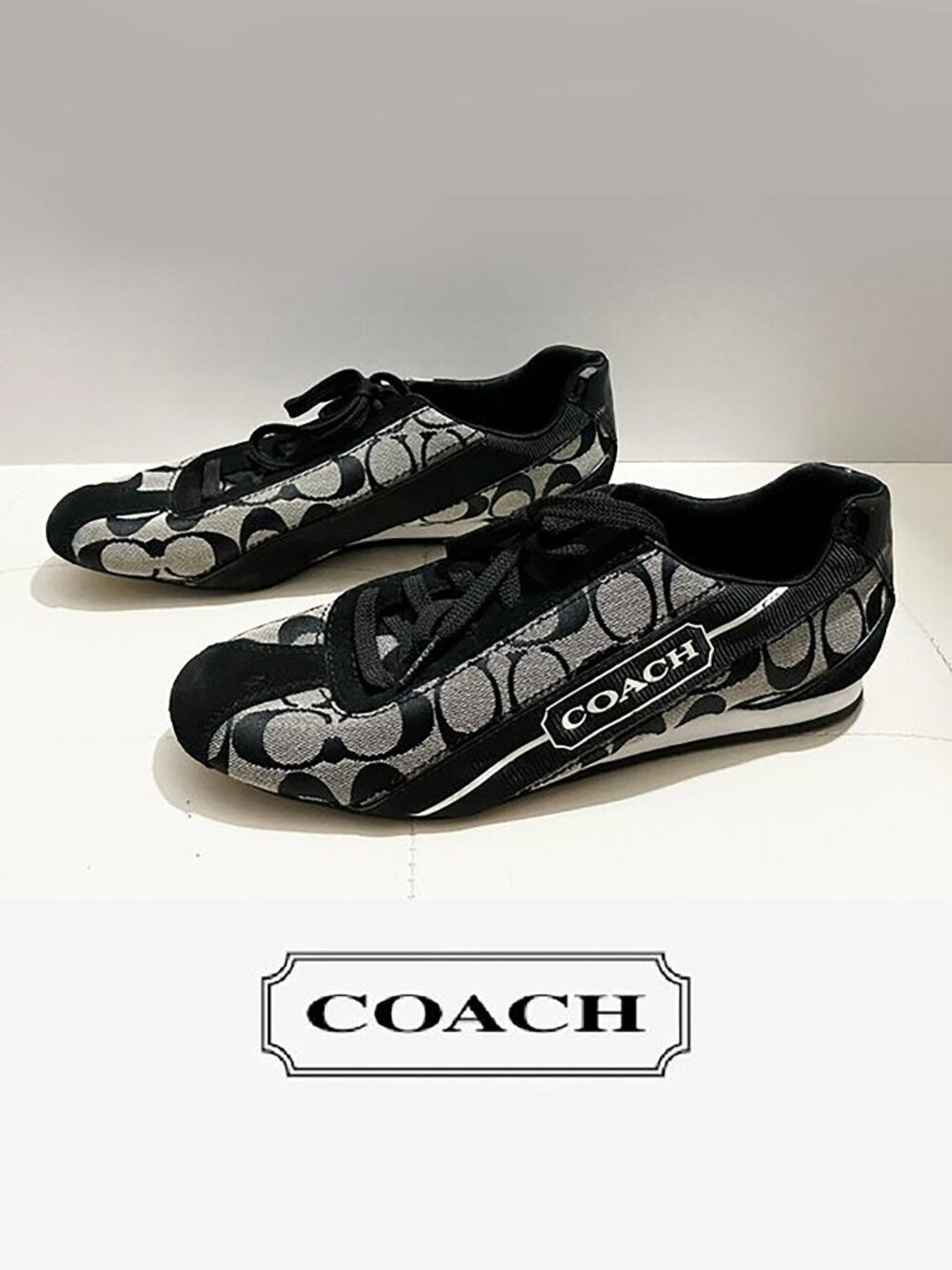 Coach Sneaker | Hilary A1338 | Black & Grey Signature Monogram | LowTop | Size 9